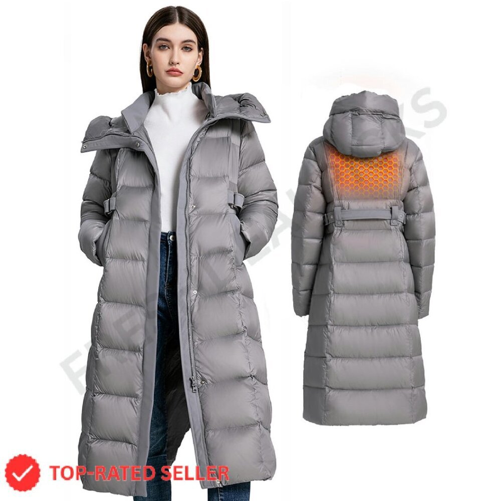 Winter Full Length 800 Fill Duck Down Parka Hooded Puffer Coat Plus Size